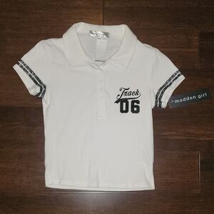 Madden Girl White Polo Shirt with Sporty Accents Juniors Medium M NWT